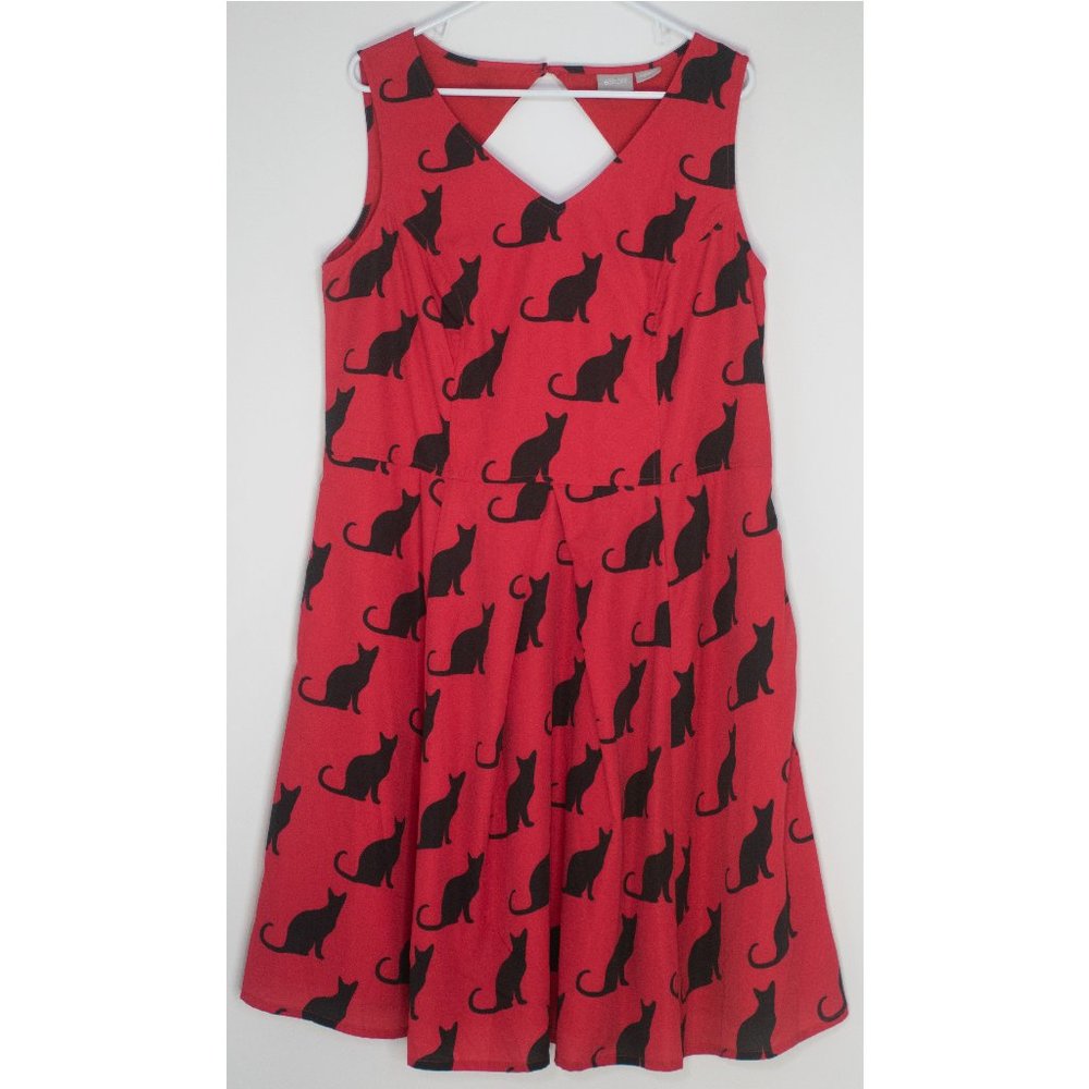 Red and black cat print eShakti dress - size 18